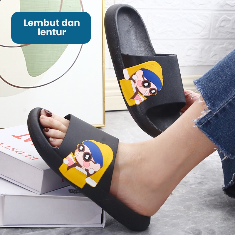 Mainland Sandal Slip On Wanita Model Cewek Lucu Sendal Rumahan Comfy Kekinian Anti Slip HSN142