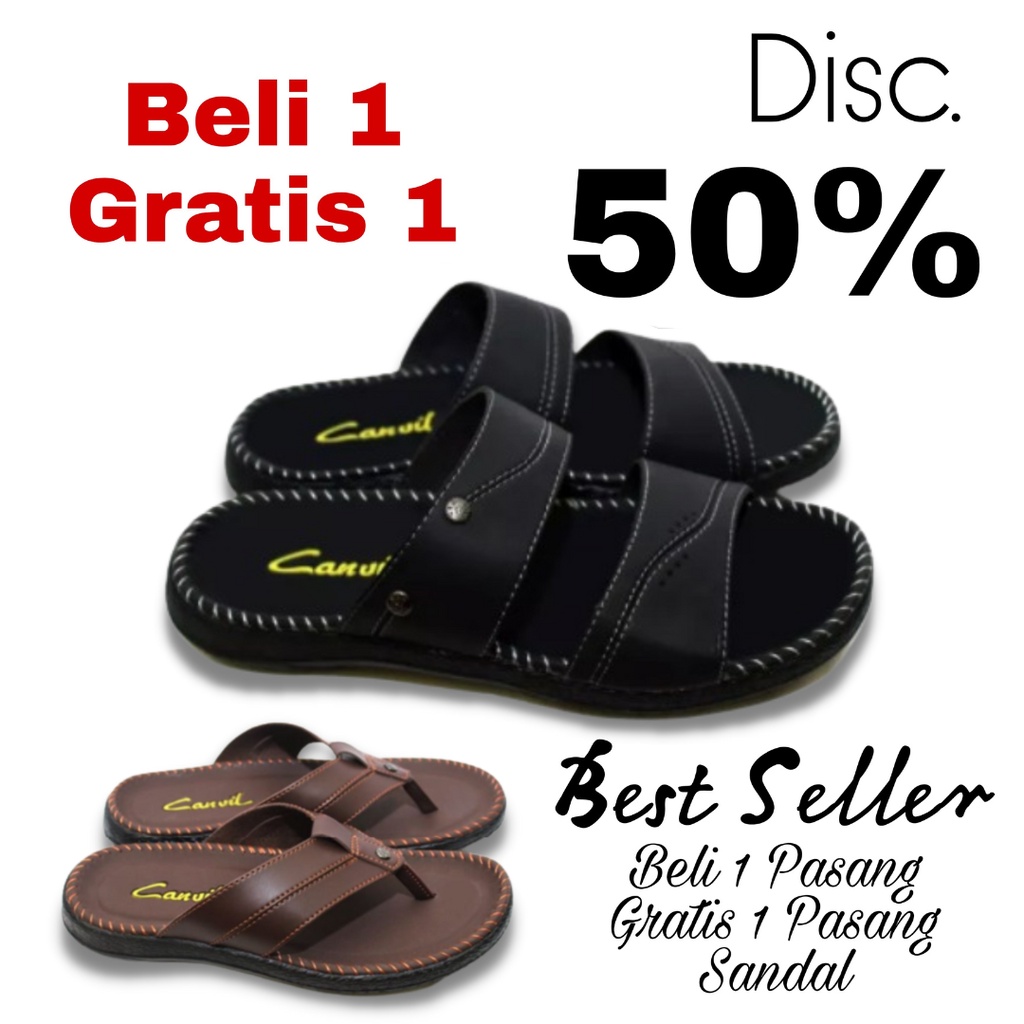 SANDAL KULIT PRIA BELI 1 GRATIS 1 TERBARU