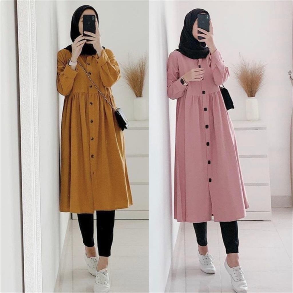 LS 940. Tunik Nadia Kancing Depan Pakaian Atasan Wanita Baju Dress Gamis Kekinian