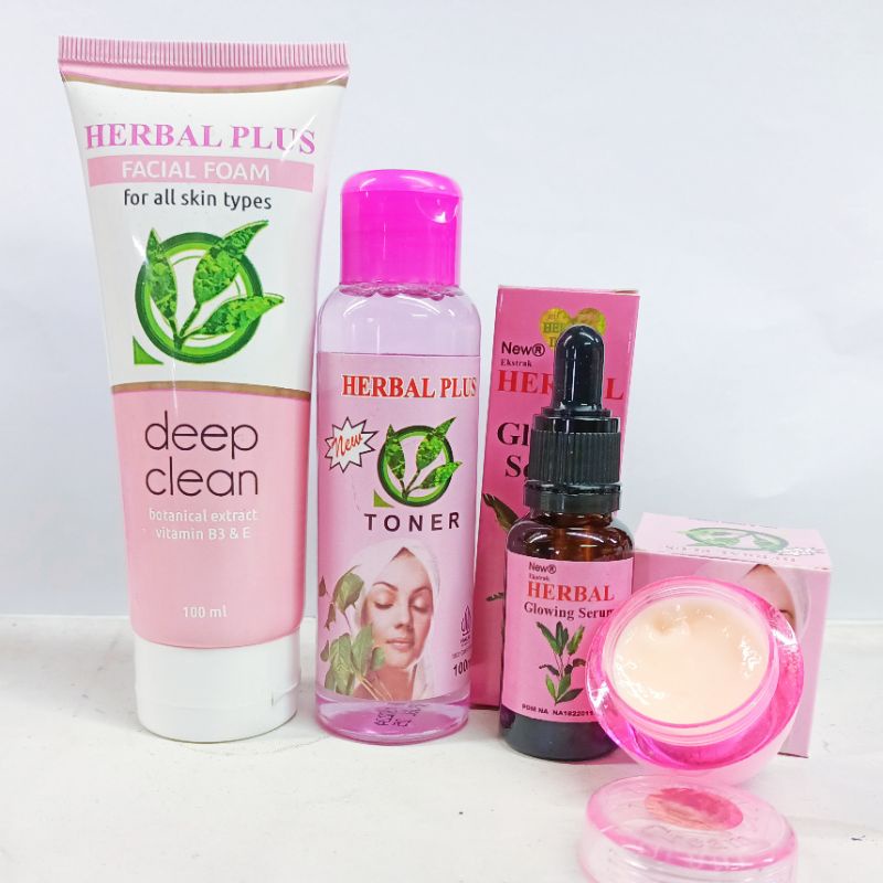 Paket Cream Herbal Plus 4in1 by - Cream Serum Toner Facial Foam