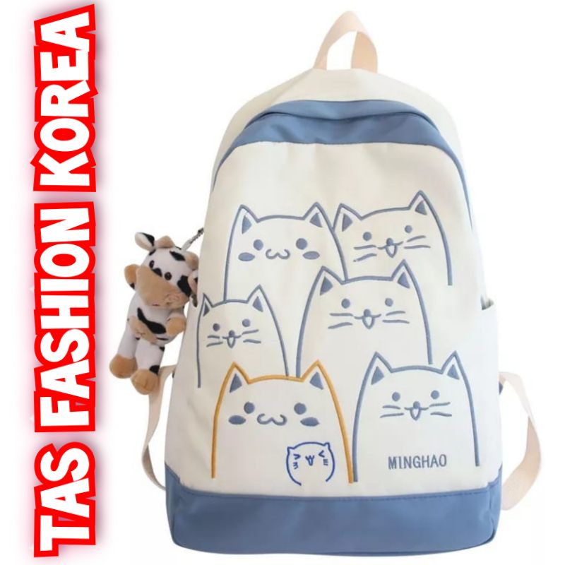 samasuka.shop - Tas Anak Perempuan MingHao Fashion Korea Ransel KPOP Funny Cat Ming Hao Keren Terbaru