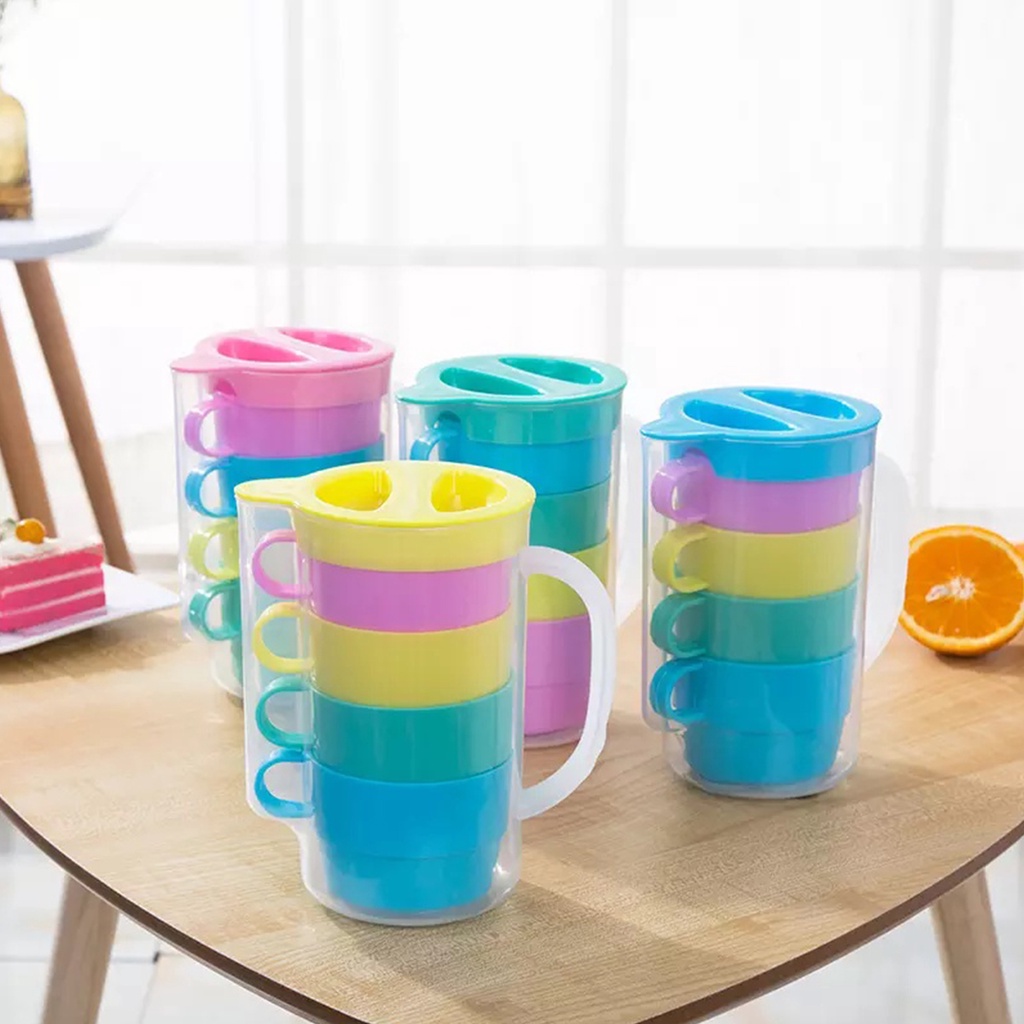 Jual Set Gelas Dan Teko Warna Warni 5 In 1 Teko Cup Warna Warni Teko Gelas Set 5 In 1 6267