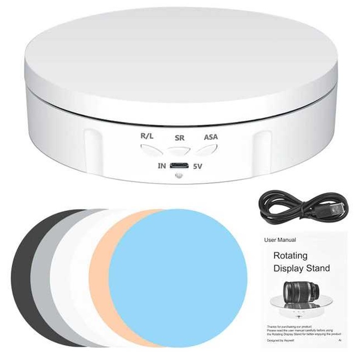 Display Otomatis Foto Produk Olshop Turntable Stand Alas Putar Fotografi dan Video USB Charge