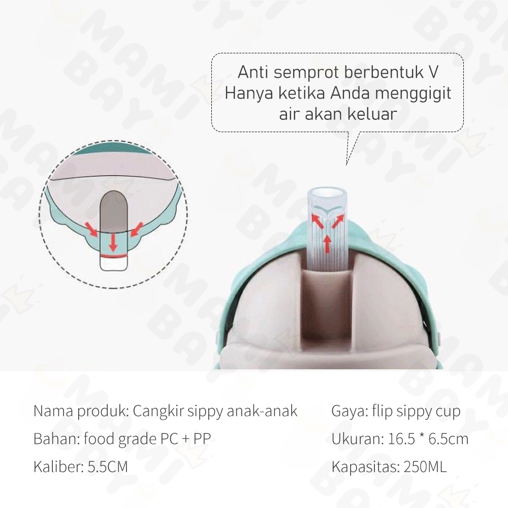 Mamibayi Botol Minum Anak 250ML/Botol Minum Bayi Sedotan Anti Tumpah/Training Cup Baby Sippy Cup