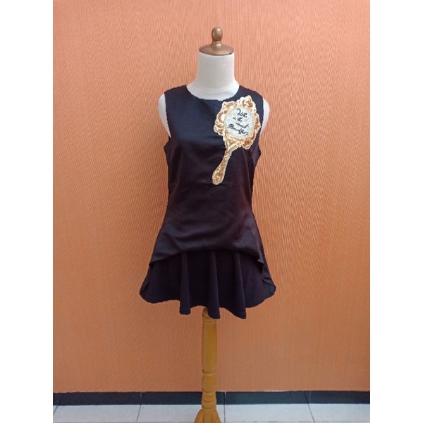 NEW atasan wanita hitam satin CD cute M kutung MEWAH blouse belakang panjang