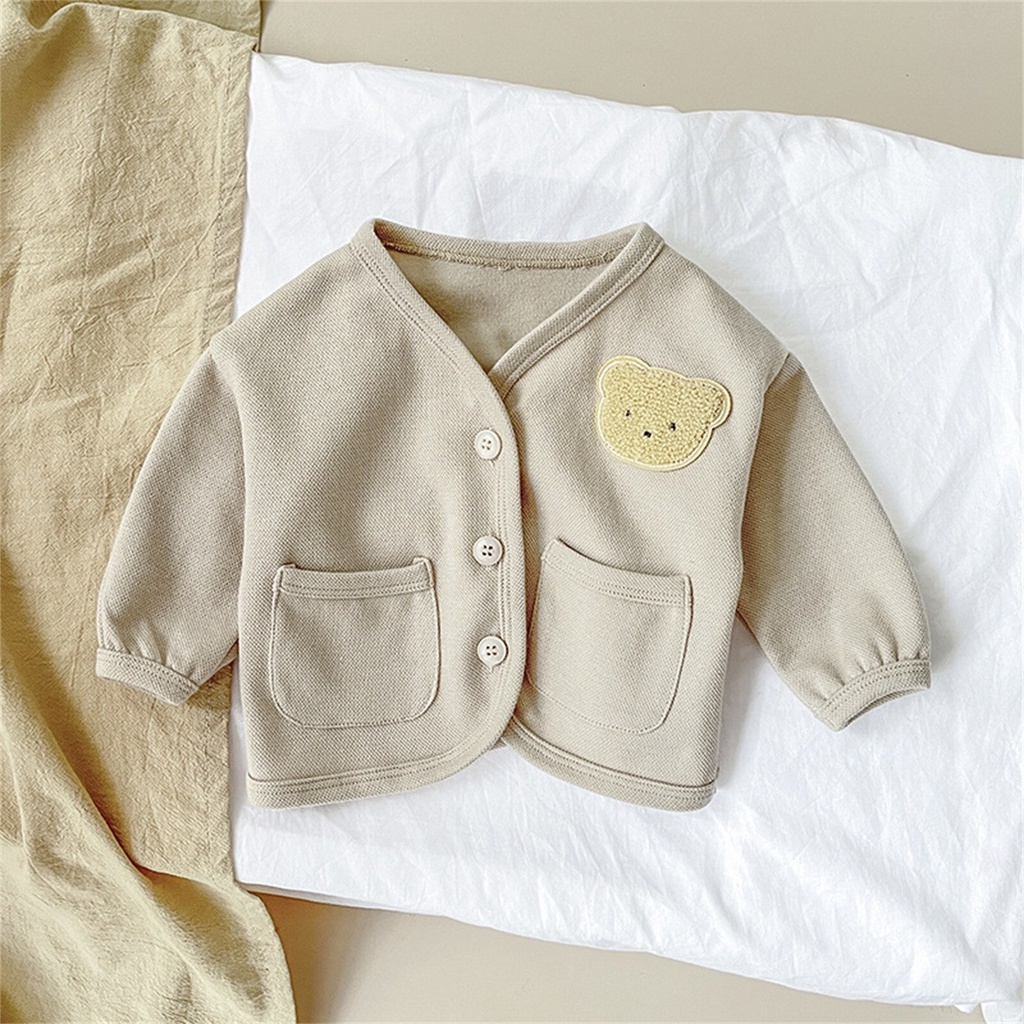 Jaket anak unisex premium usia 1-2 tahun jaket motif Bear Cream import