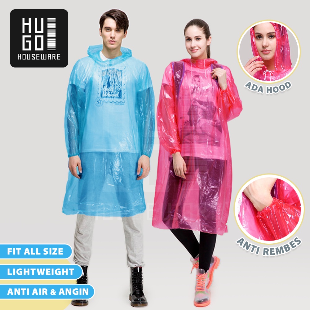 HUGO Jas Hujan Plastik Sekali Pakai Jas Hujan Poncho Jas Hujan Darurat Disposable Raincoat