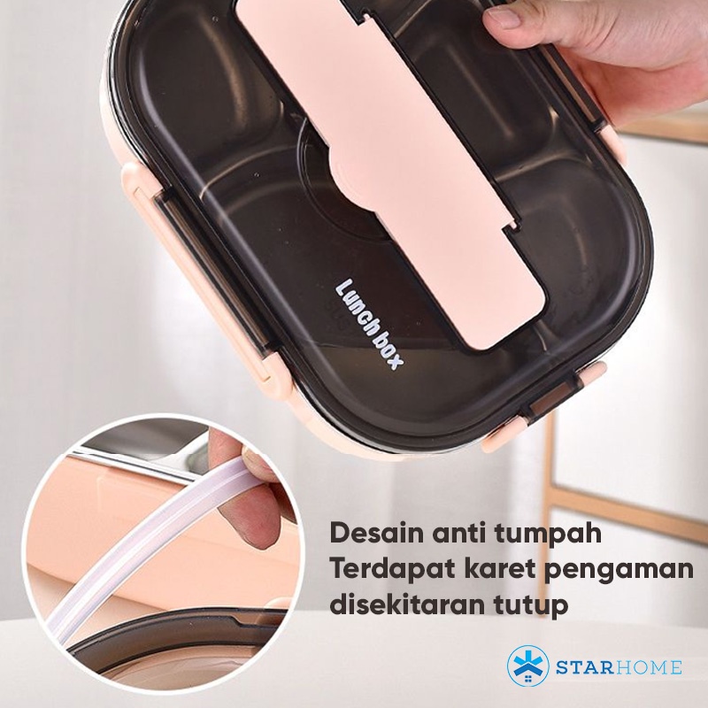 Kotak Makan Sekat Anti Tumpah Tas Bekal Lunch Box Set Tempat Makan Stainless Tahan Panas Tempat Penyimpanan Makanan