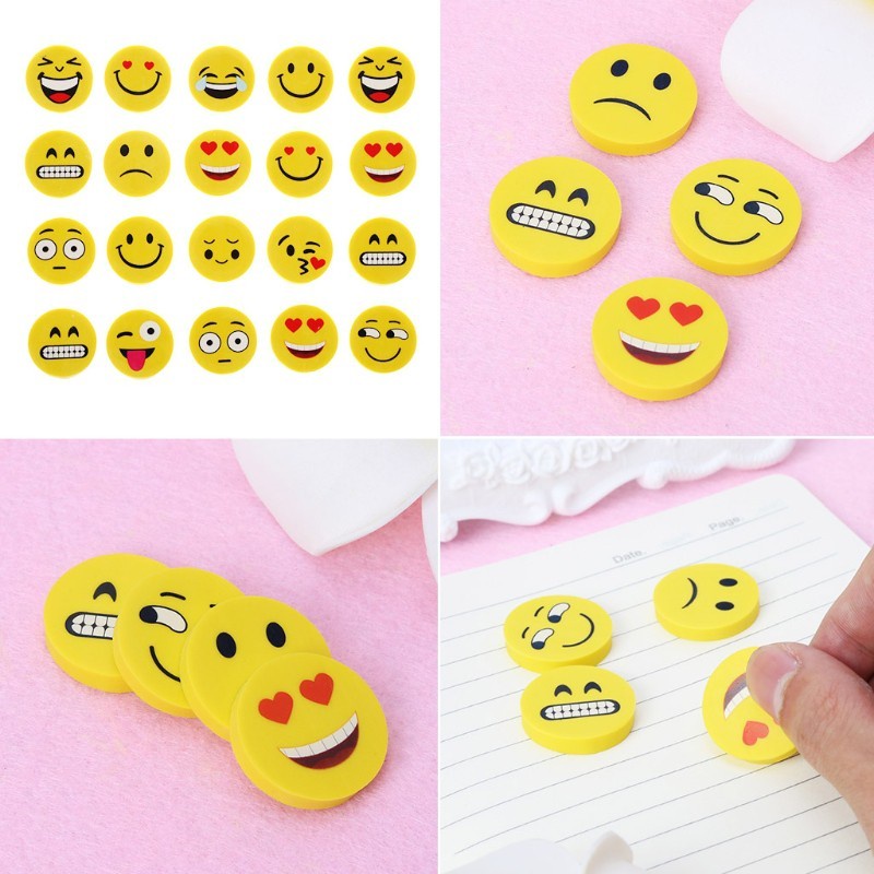 

penghapus pensil emoji mini motif emoticon smiley lucu kuning ekspresi wajah face full body souvenir ultah ulang tahun anak kecil alat tulis kantor stationary unik model eraser cute human hapusan tulisan karet rubber gepeng flat