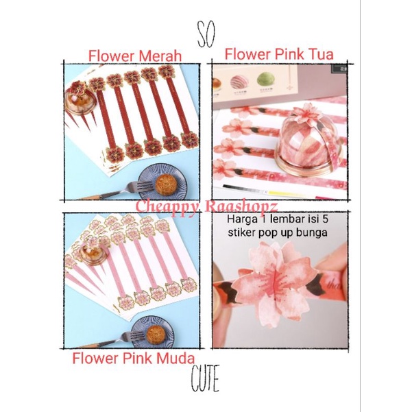 1 lembar stiker Mooncake Stiker Kue Bulan Stiker Pop up Bunga Mooncake Stiker Mika Kue Bulan Stiker 