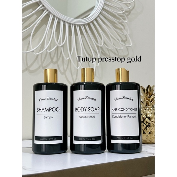 botol HITAM GLOSSY 500ml STIKER KOTAK . sticker vinyl laminasi waterproof pump prestop luxury gold aesthetic bottle refill tempat sabun cair isi ulang liquid estetik aestetik