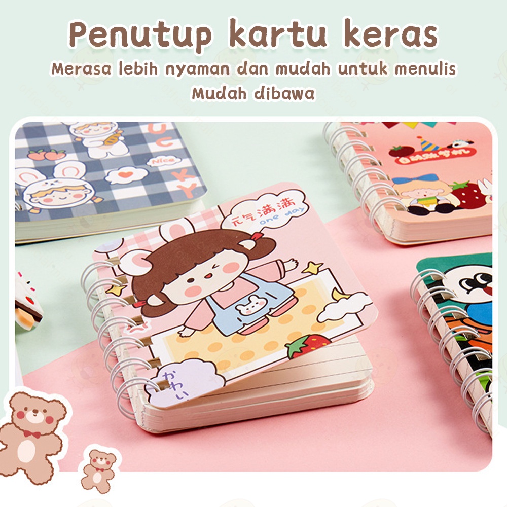 Lacoo Buku catatan kecil Notebook mini ring motif kartun A7 Buku tulis catatan ring Memo ring