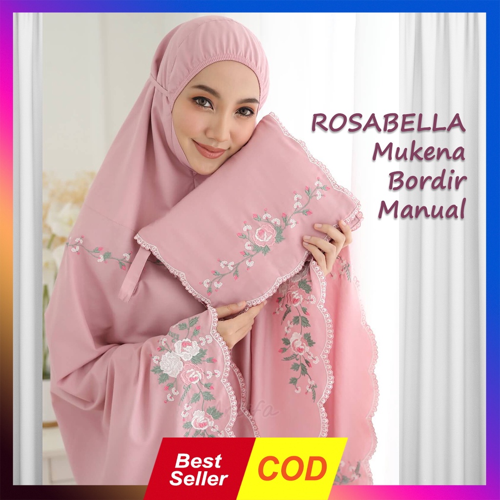 Mukena Rosabella Original Bordir Manual Rayon Viscose Premium khadijah Jumbo travelling