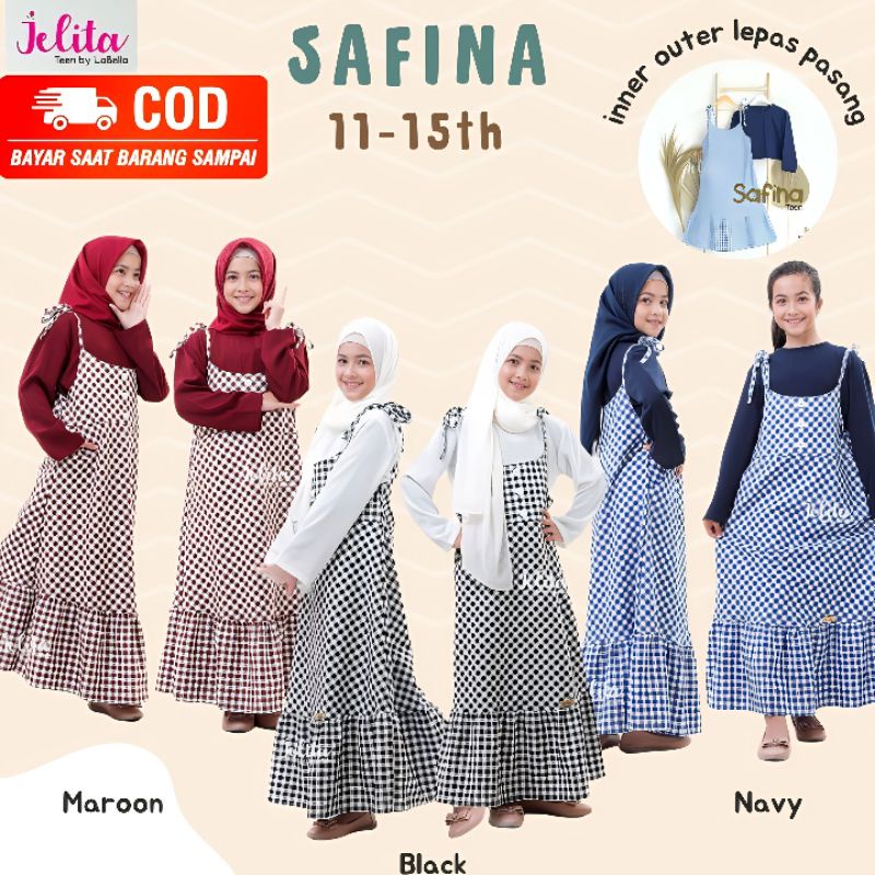 JELITA || GAMIS OVERALL REMAJA BAHAN LINEN DENIM MIX THALITA SAFINA SERIES SET BAJU MUSLIM MODEL OVE