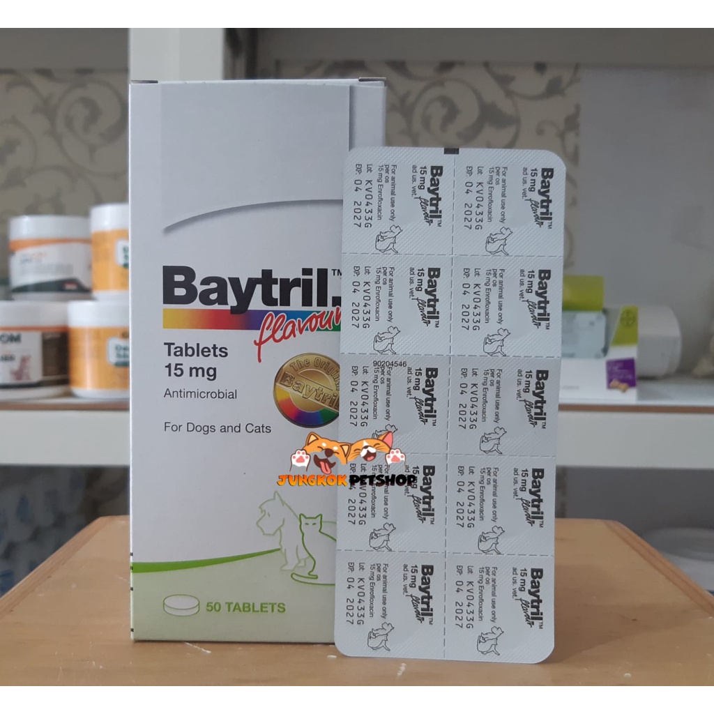 Baytril Tablet Antibiotik Kucing dan Anjing 15mg - Harga Pertablet