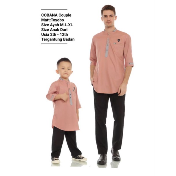 Cobana Moslem - Baju Koko Kurta Couple Ayah Dan Anak Warna SALEM  Bahan Toyobo  Baju Muslim Pria ADS