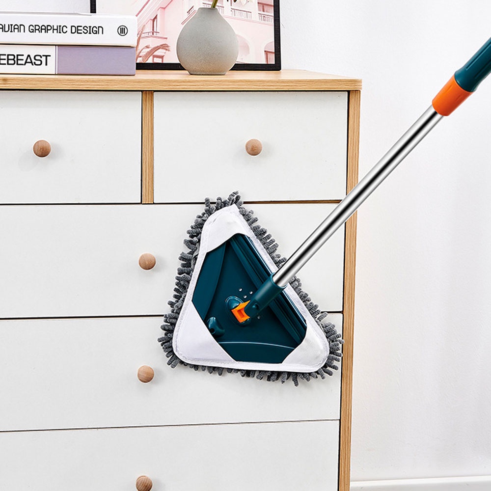 【COD】Rotating Triangle Retractable Cleaning Mop Retractable Glass Cleaner Ultrafine Serat Instalasi Mudah Penyimpanan Pembersihan Dust Mop