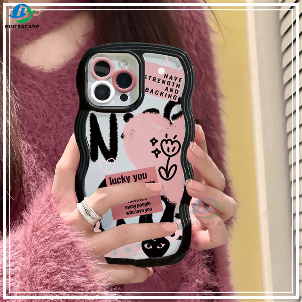 Redmi Note 11S 11 Pro Redmi 10C 10A 9A Note10 5G Note 10S 9C 9T Note9 Note8 Poco X3 Pro NFC Huruf Doodle Dan Hati Pink Tepi Melengkung TPU Phone Case Binteacase