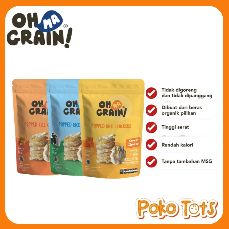 Oh Ma Grain! Popped Rice Crackers 50gr Kreker Beras Snack Cemilan Organik OMG Non MSG