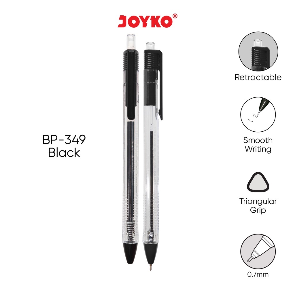 

Pulpen Joyko BP-349 Bollpoin Tinta Hitam Tip 0,7mm Lusinan Isi 12 pcs - Lusinan