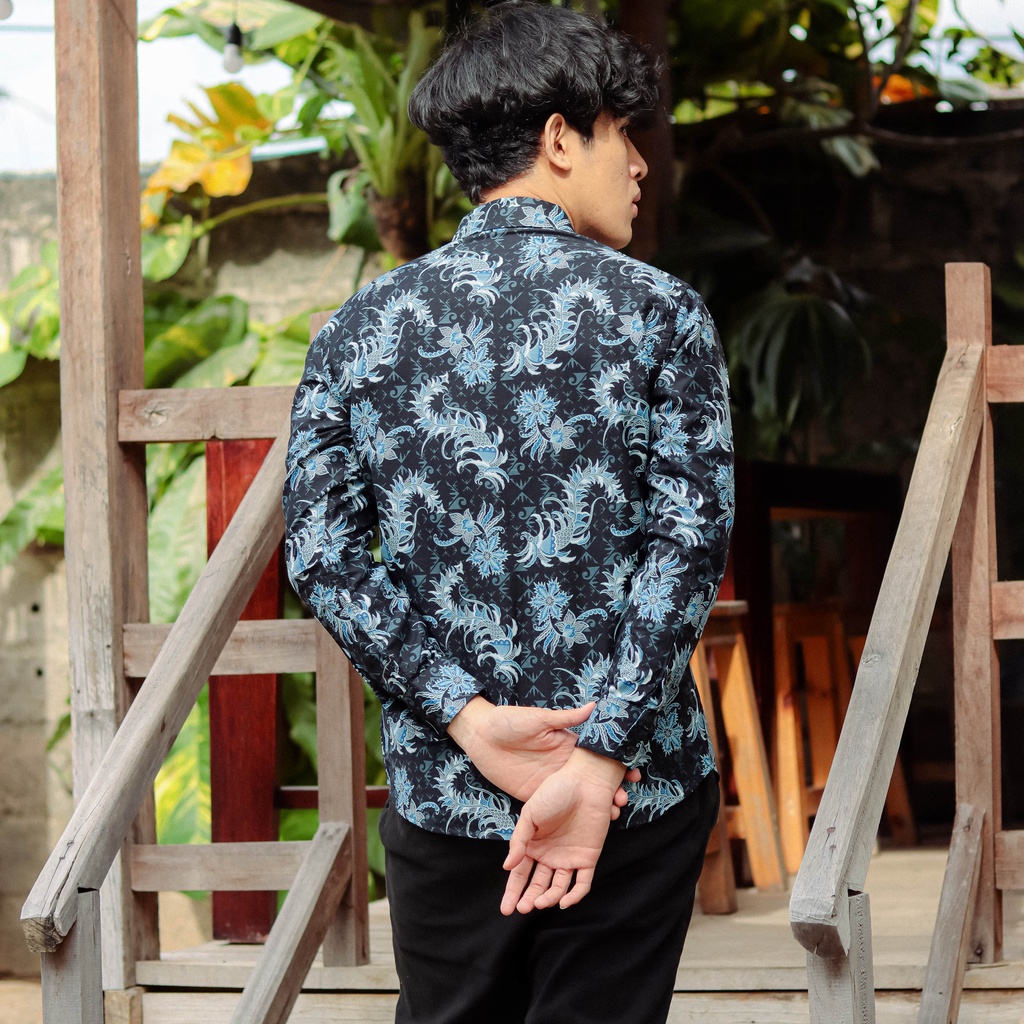 BatikBule Kemeja Batik Anak Slimfit Motif Casual Warna Hitam Biru &amp; Hitam Gold LBL 1930 &amp; 1931