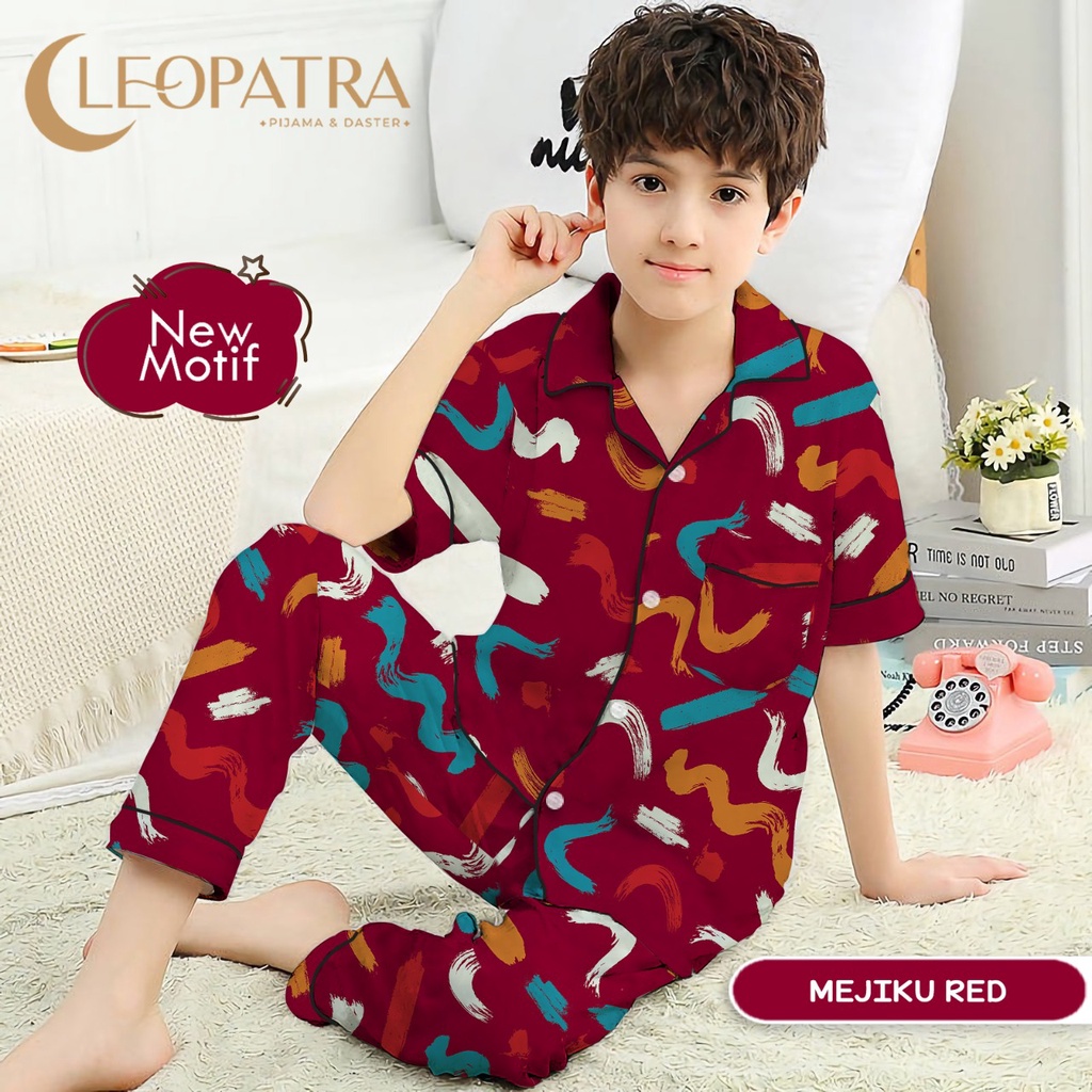 Cleopatra Piyama Remaja Laki Usia 12-14 Tahun (size M) Baju Tidur Motif Karakter Celana Panjang Lengan Pendek