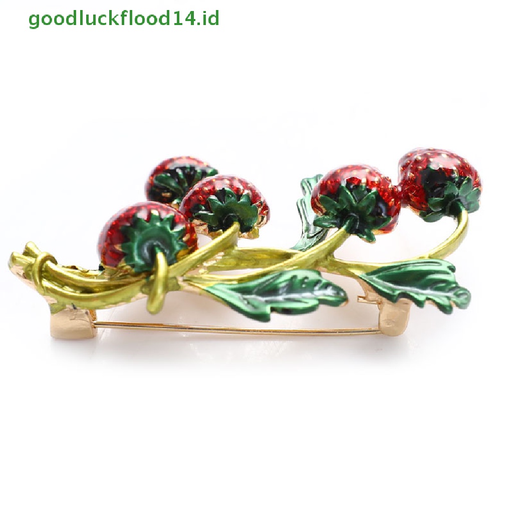 [GOOGFOUR] Bros Strawberry Pin Merah Desain Tanaman Jewellry Lucu Gaya Musim Panas [TOP]