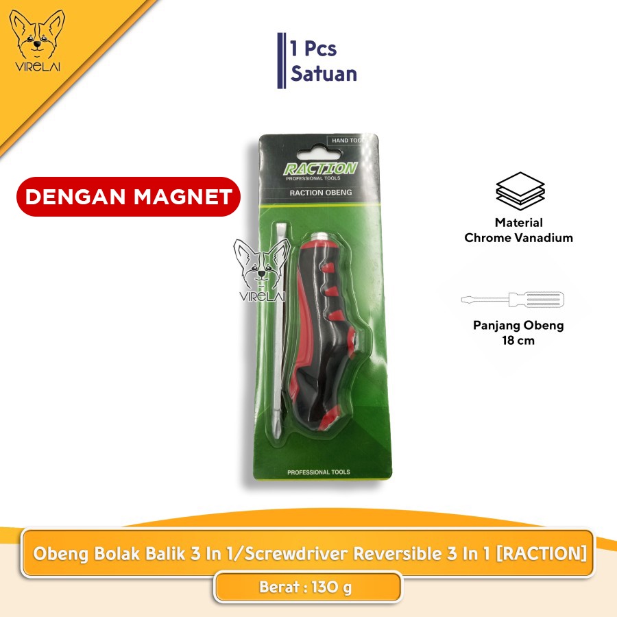 Obeng Bolak Balik 3 In 1/Screwdriver Reversible 3 In 1 [RACTION]