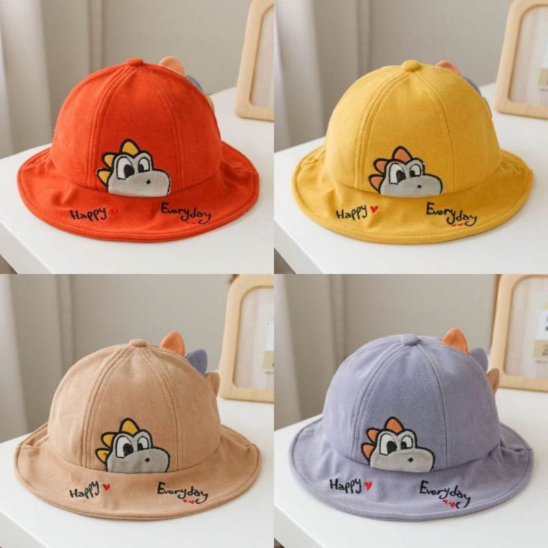 Topi Bucket bayi Dino Happy Everyday Bordir premium