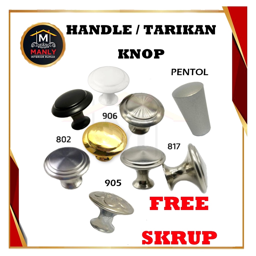 Tarikan Handel Handle Knob Pentol Bulat Laci / Lemari knob Stainless / Knop Baut Mur