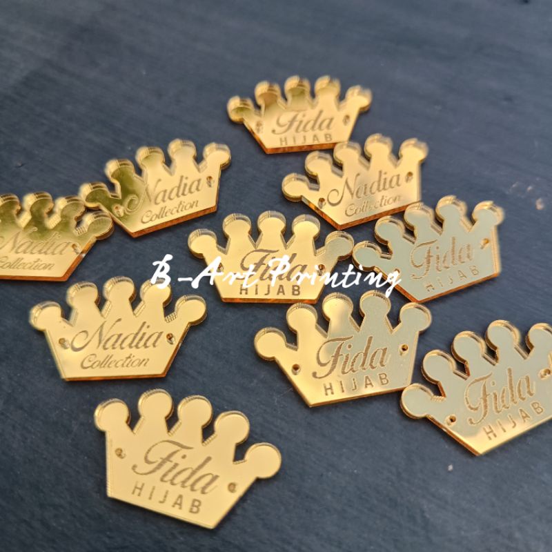 LABEL AKRILIK HIJAB MAHKOTA | REBRANDING LABEL HANGTAG HIJAB CUSTOM LABEL HIJAB BENTUK MAHKOTA / MERK HIJAB REBRANDING Label Akrilik Mahkota/ Label Hijab Custom/ Label Hijab Grafir/ Label Kerudung Akrilik Laser Cutting