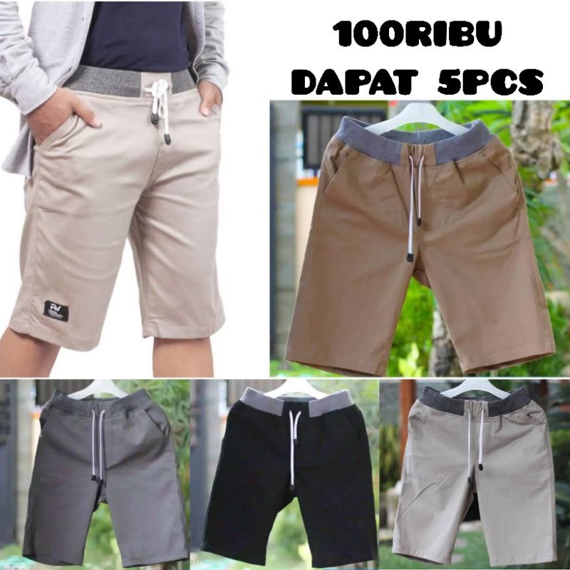 CELANA CHINOS PENDEK PRIA DEWASA 100RIBU DAPAT 5PCS // SHORT PANTS CHINOS DISTRO RIB PINGGANG KARET