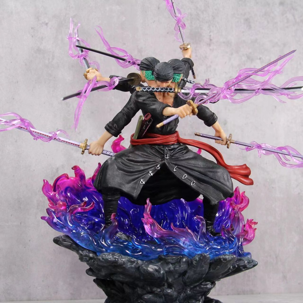 40cm One Piece Figure Roronoa Zoro Tiga Kepala Dan Enam Lengan Flow Pop Max Asura Zoro Pvc Action Figure Model Mainan