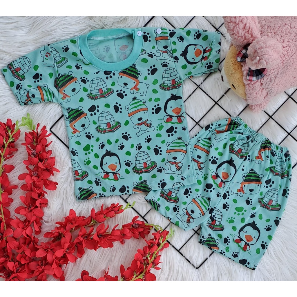 baju bayi murah lucu pinguin kastil dasar warna setelan 3-18bulan (PD003)