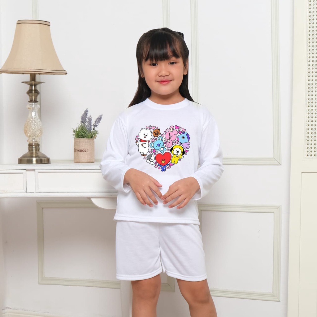 Hzl_outfit Setelan Celana Pendek Lengan Panjang BT21 LOPE Anak Perempuan (COD)