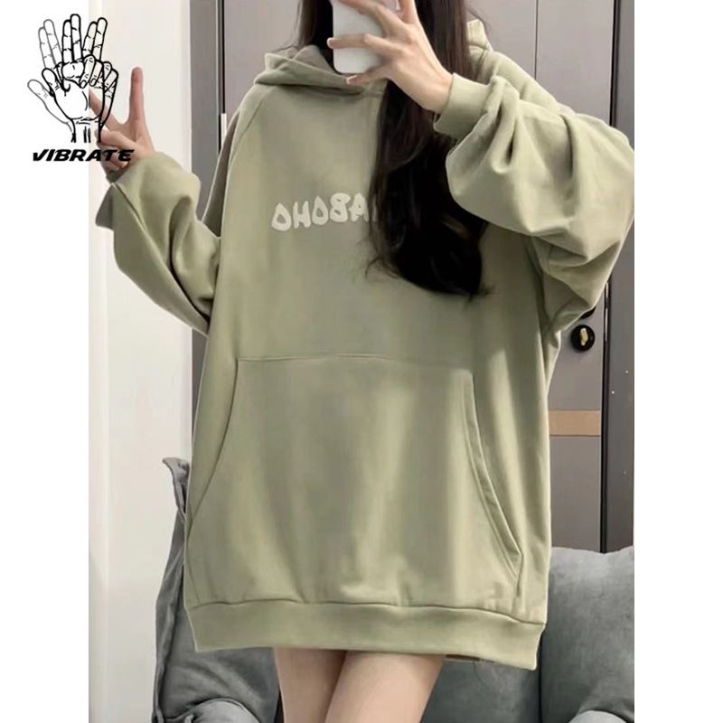 ☊Bergetar Retro Amerika Plus Beludru Tebal Sweater Wanita Musim Gugur dan Musim Dingin In Longgar Malas Angin Berkerudung Sweater Pria dan Model Wanita