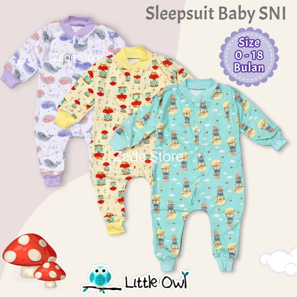 Sleepsuit bayi Little owl SNI 0-18 bulam  jumper lengan panjang  jumpsuit baby baju bayi baru lahir bodysuit baby newborn baju tidur anak motif katun Mushroom Girl