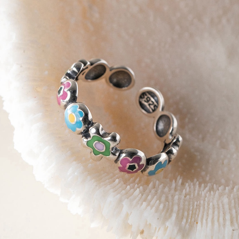 925 Sterling Perak Flolwer Cincin Untuk Wanita Fashion Kreatif Berongga Tidak Teratur Geometris Pesta Ulang Tahun Perhiasan Hadiah