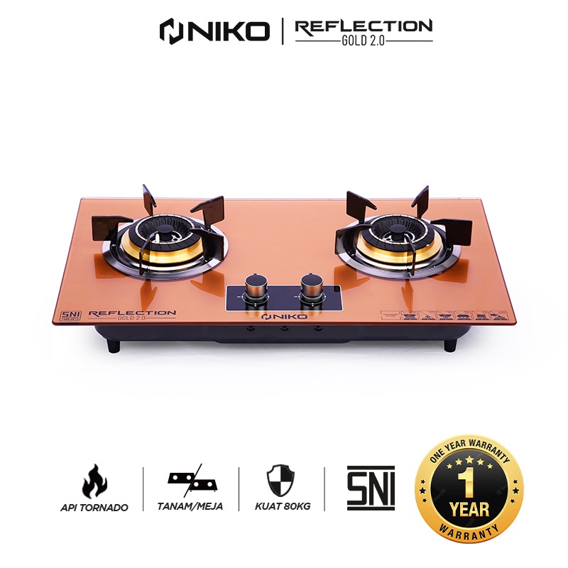 Kompor Gas Kaca Niko Reflection Gold 2.0 Tungku / 3.0 Tungku Kompor Tanam