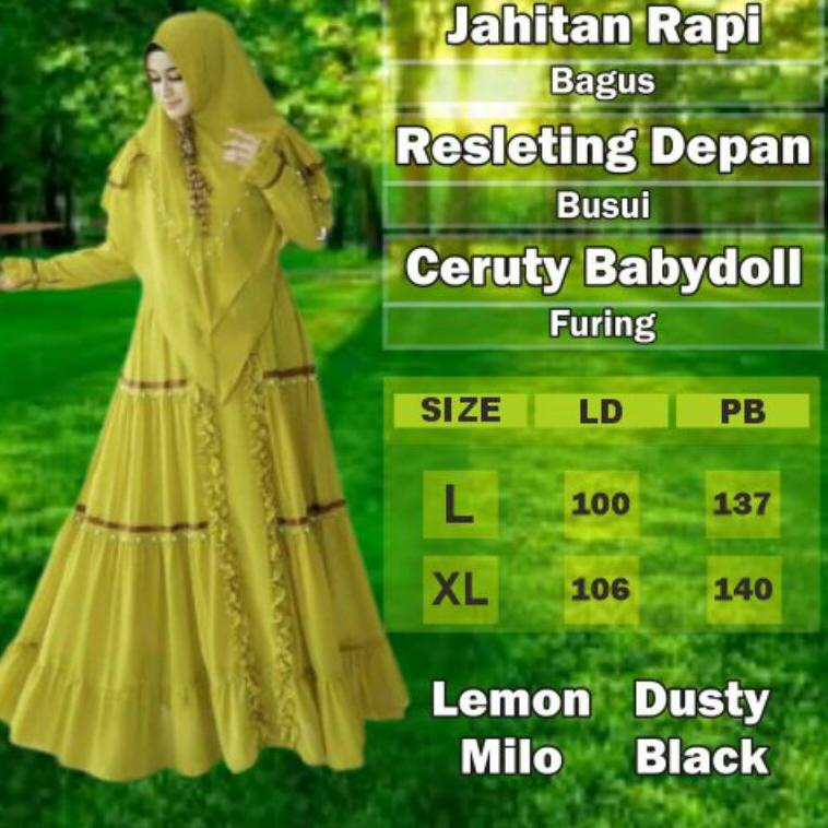 Syakira Syari Gamis Murah Terbaru Muslim Dress Ns Asdf Ceruty Babydoll Lemon Milo  Black Terbaru 202