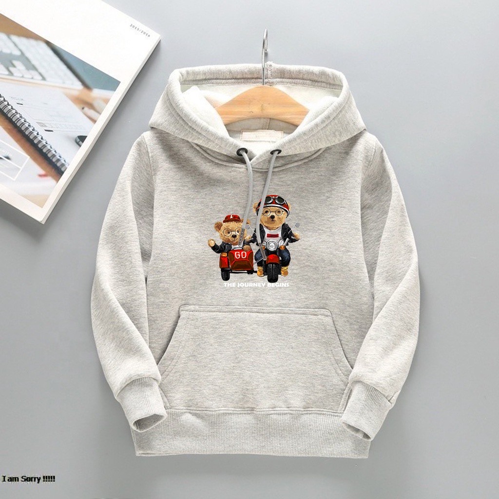 THE JOURNEY BEAR Jumper Hoodie Anak  II Jaket Hoodie Anak Viral Bahan Fleece Size M - XL ( Laki Laki &amp; Peremepuan )