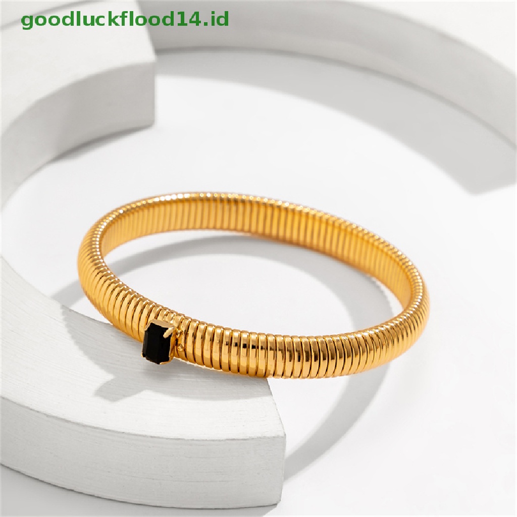 [GOOGFOUR] Punk Rantai Ular Spiral Twist Gelang Cubic Zirconia Bangle Wanita Fashion Perhiasan [TOP]