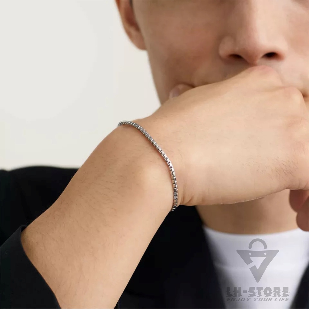 Gelang Tangan Pria Wanita Model Kotak Italy Warna Silver dan Gold Titanium Anti Karat Terbaru