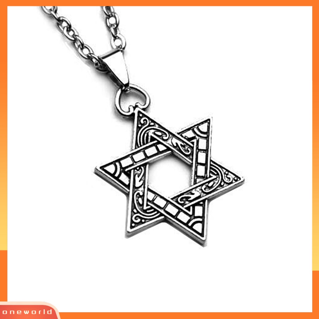 {oneworld} Unisex Hip Hop Hexagram Bentuk Liontin Kalung Rantai Fashion Perhiasan Aksesori