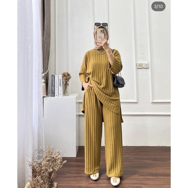 setcel wanita tunik setelan celana wanita oversize setelan wanita jumbo kaos knit