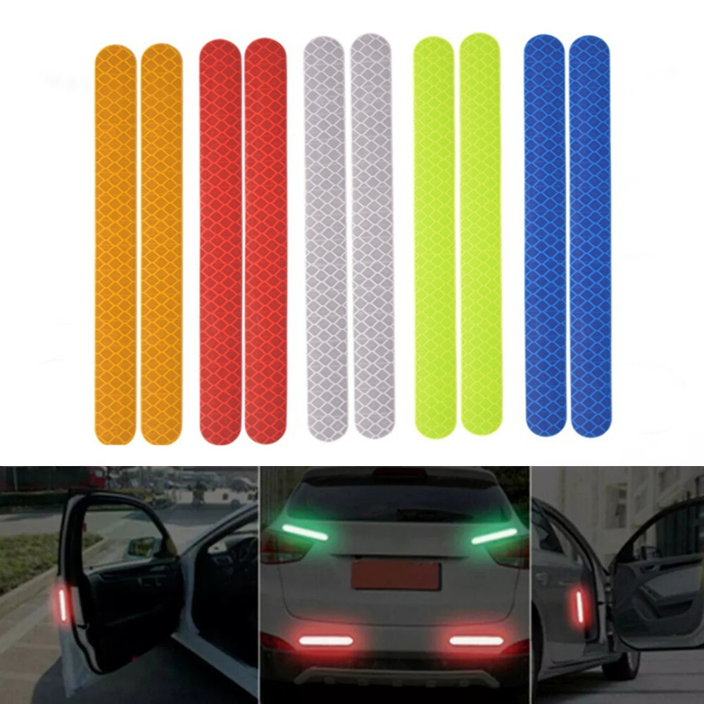 2pcs Pack Strip Reflektif Tape Reflektif Tinggi Strip Reflektif Stiker Mobil Malam Mengemudi Peringatan Keselamatan Spion Mobil Reflex Tape Anti-Tabrakan Mobil