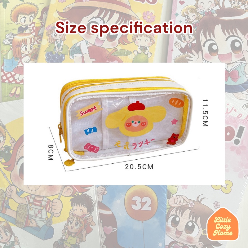Kawaii Jumbo Transparent Pencil Case Desain Baru / Korean Style Kotak Tempat Pensil Besar Dengan Resleting / Muat Banyak / Big Capacity With Zipper