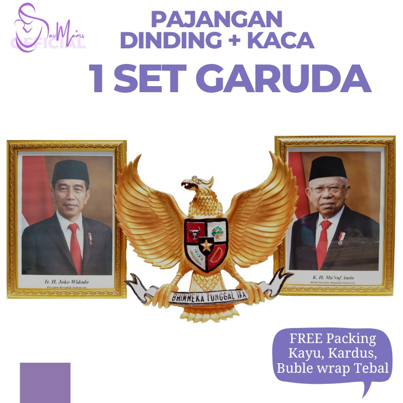 Pigura Bingkai Foto Gambar Presiden dan Wakil Prabowo Gibran Patung Lambang Garuda Pancasila 3D Cekung Datar 45X45 Pajangan Hiasan Dinding Kantor Poster Presiden Prabowo Subianto Dan Gibran 2024 Premium Official