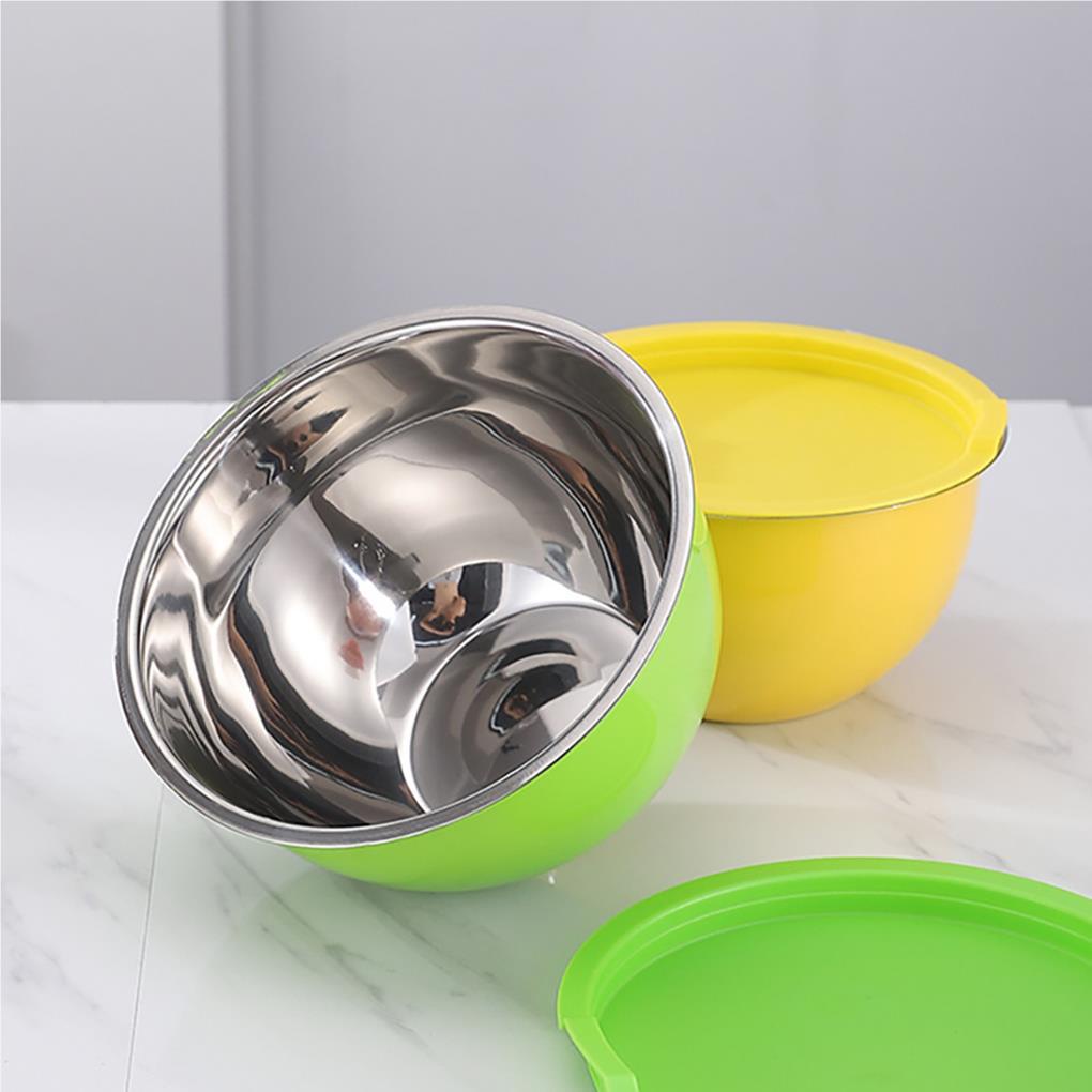 5buah Set Mixing Bowl Set Mangkuk Saji Stainless Steel Warna-Warni Dapat Ditumpuk Wadah Makanan Salad Peralatan Makan Untuk Dapur