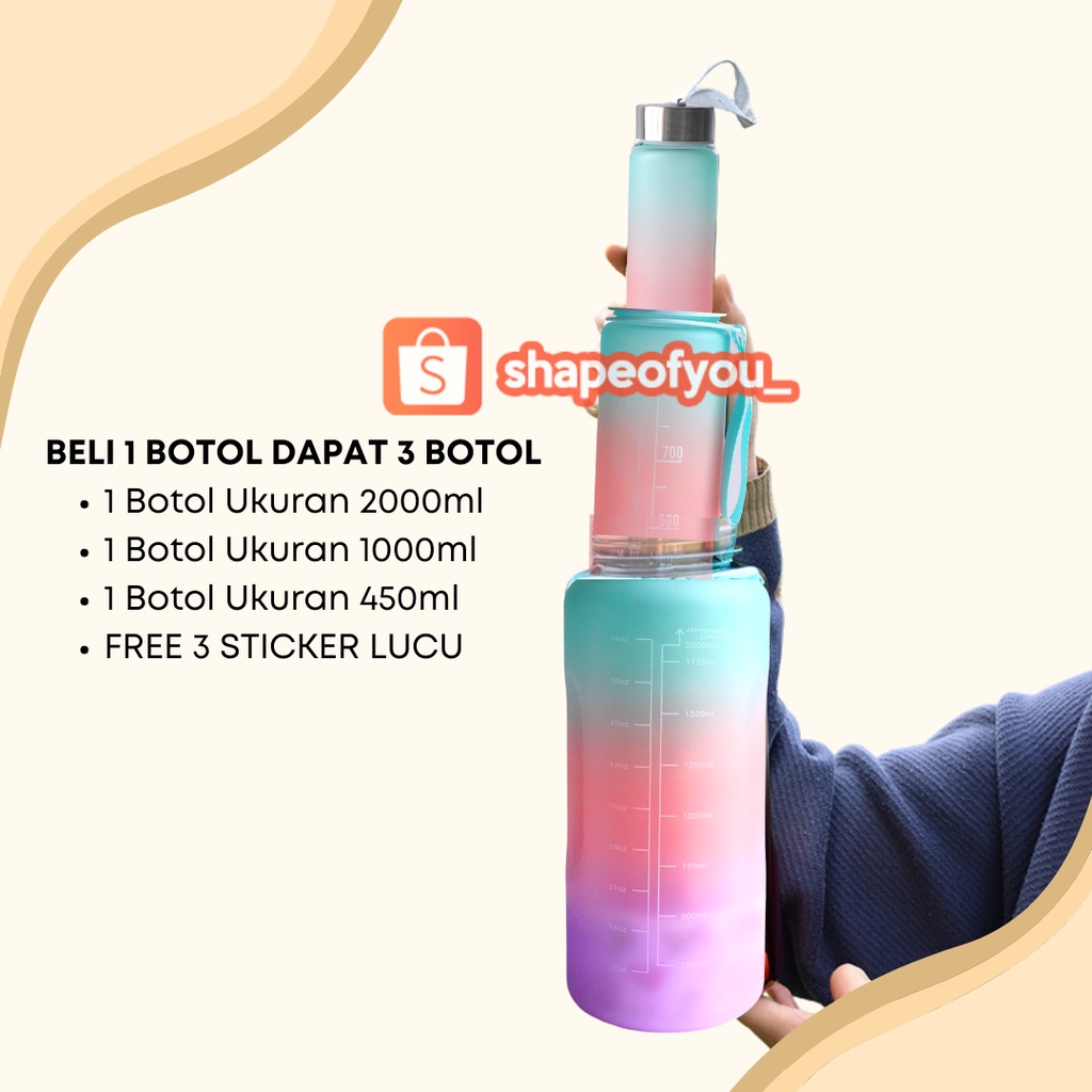 Botol Minum 1liter Botol Minum Rainbow Viral Botol Minum Motivasi Warna Warni Botol Minum Anti Tumpah Dan Bocor Free Stiker